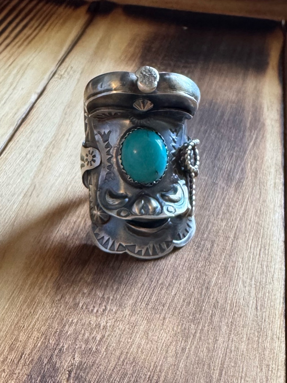 Tim Yazzie Turquoise Saddle Ring Adjustable